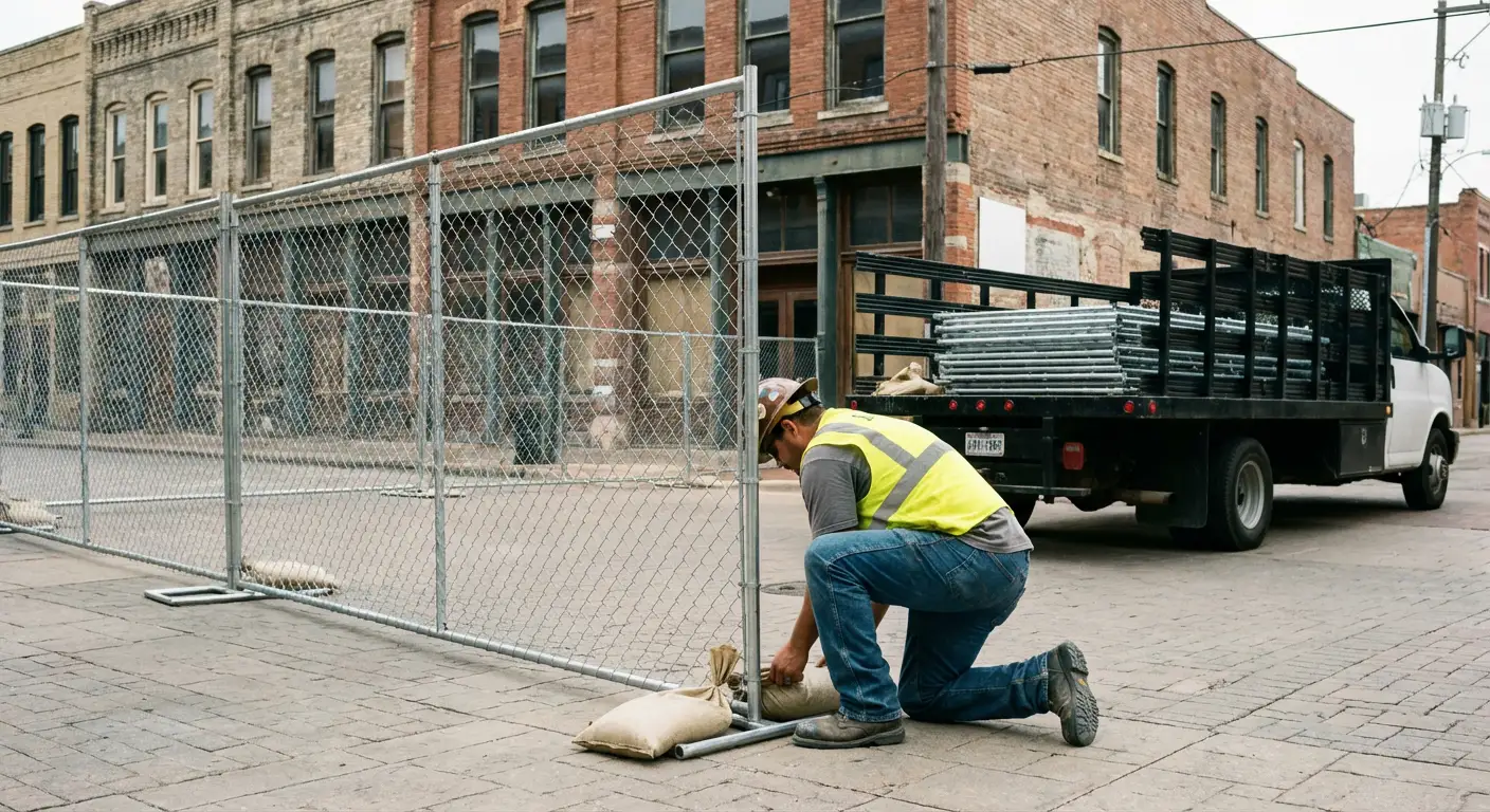 Temporary fence installation in Union City urban environment
