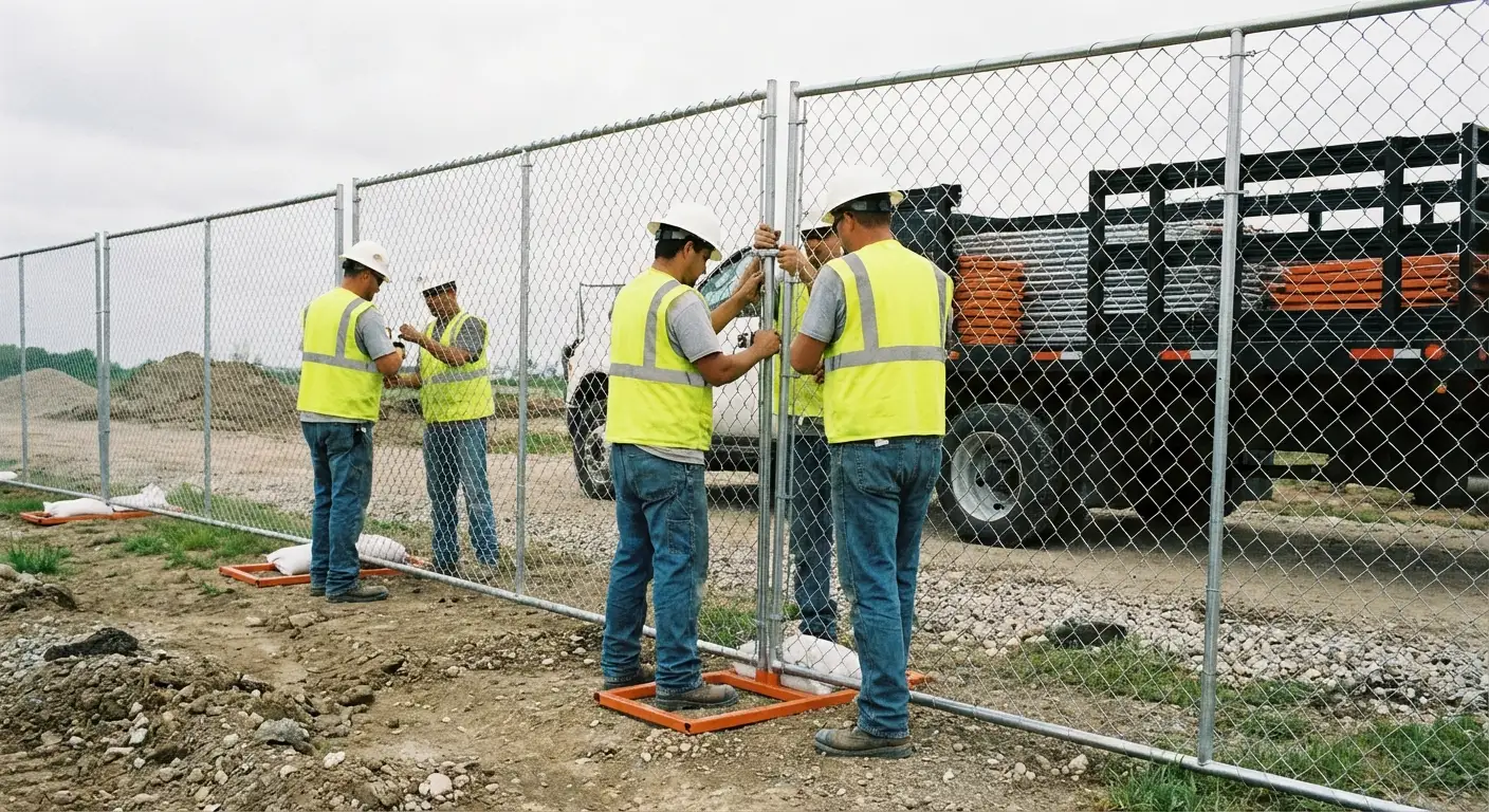 Alameda Creek Fence Rental team installing temporary fencing in Union City, CA