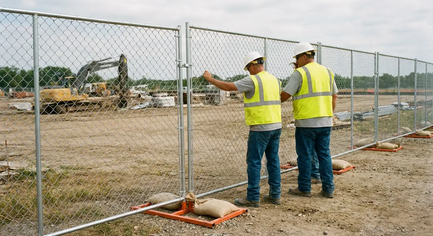 Construction site chain link panel installation in Union City, CA